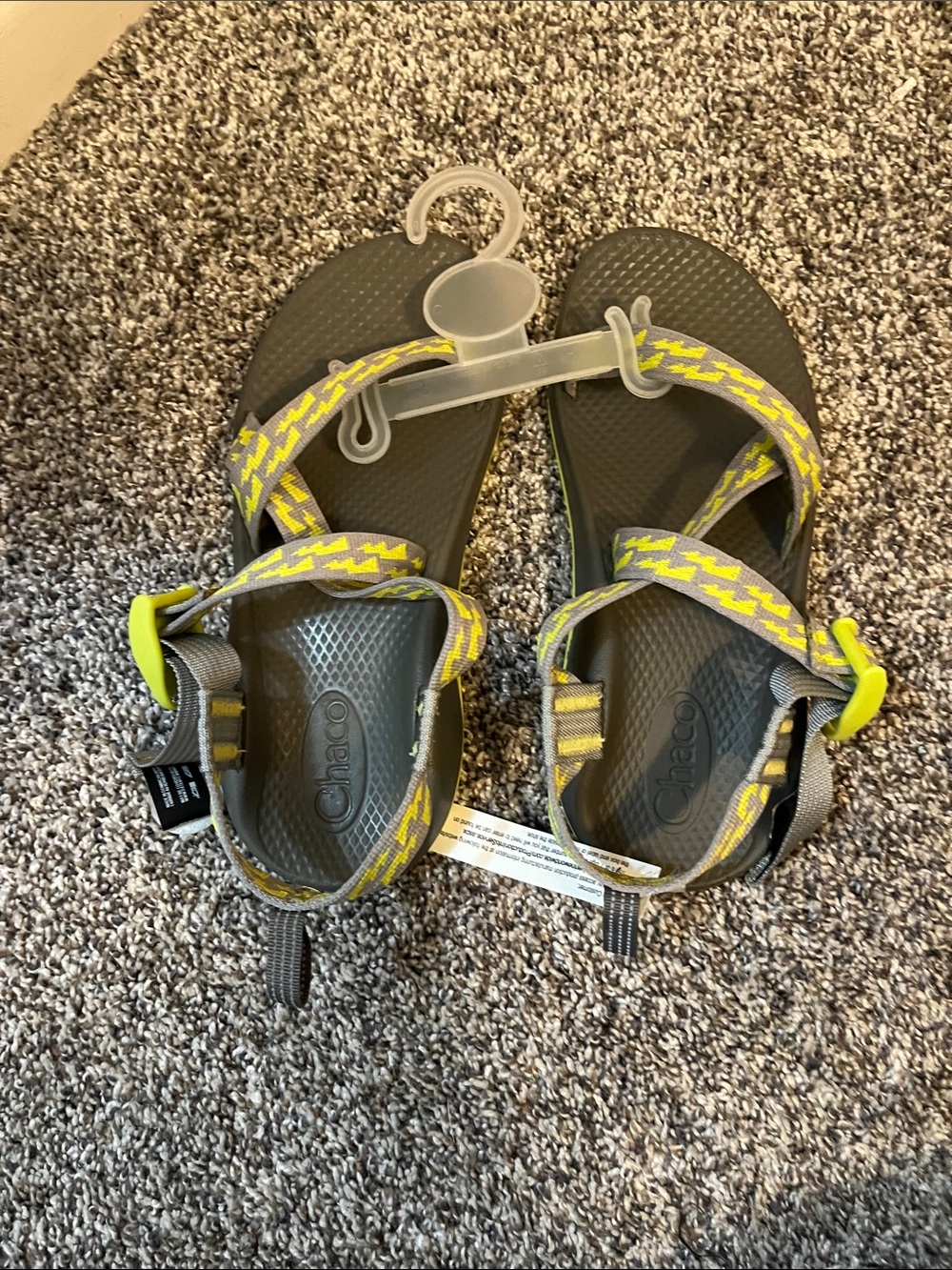 Chaco Kids Size 4 Ecotread Sandals Gray w/ yellow colored Straps NWT